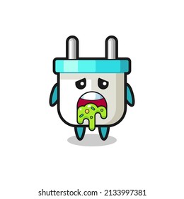the cute electric plug character with puke , cute style design for t shirt, sticker, logo element