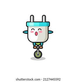 The cute electric plug character is riding a circus bike , cute style design for t shirt, sticker, logo element