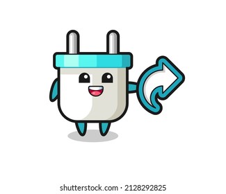 cute electric plug hold social media share symbol , cute style design for t shirt, sticker, logo element