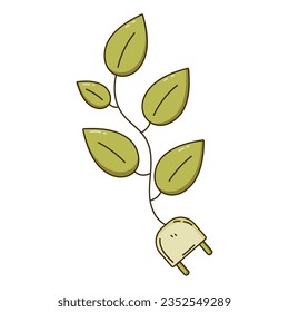 Funda eléctrica con hoja. Concepto de energía verde. Símbolo ambiental. Recursos ecológicos renovables.