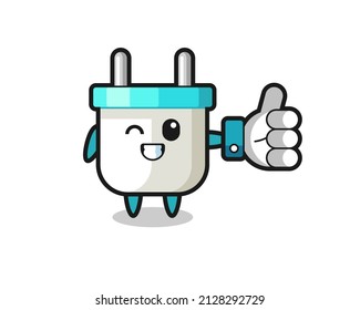 cute electric plug with social media thumbs up symbol , cute style design for t shirt, sticker, logo element