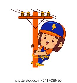 cute electrician girl cartoon character