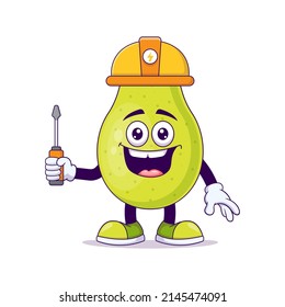 Cute electrician pear cartoon vector illustration design. Fruit mascot character concept isolated vector