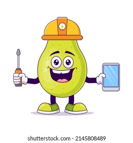 Diseño de ilustración vectorial de dibujos animados de pera electricista. Concepto de carácter mascota de frutas vector aislado