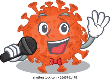 Cute-Elektronen-Mikroskop-Coronavirus singt ein Lied mit Mikrofon