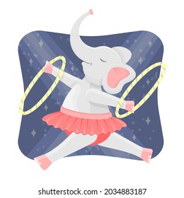 Cute elefant gymnast in circus. Kawaii character. Vector children illustration.