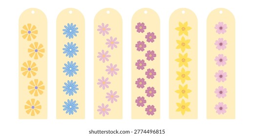Cute elegant bookmark templates set decorated with simple floral pattern, hand drawn elements for making bookmarks as a gift for booklovers and stationery, reading sessions accessory