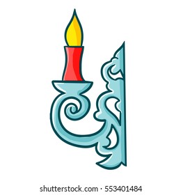 Cute and elegant candle holder with flaming red candle - vector.