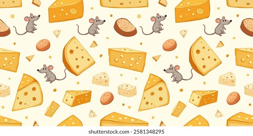 Cute and Elegant Cheese-themed Illustrations Seamless Pattern