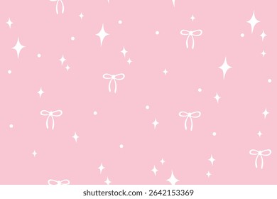 Cute elegant coquette seamless pattern. Stars and bows vector background. Girly pastel design.