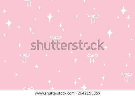 Cute elegant coquette seamless pattern. Stars and bows vector background. Girly pastel design.