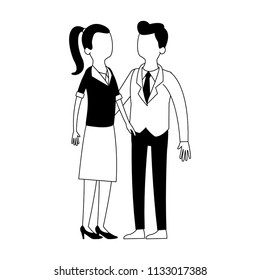 Cute and elegant couple faceless black and white colors