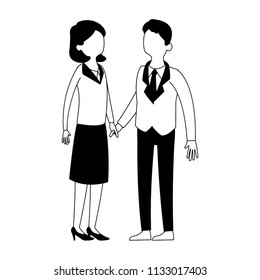 Cute and elegant couple faceless black and white colors