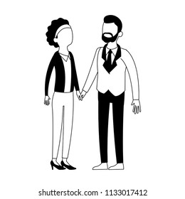 Cute and elegant couple faceless black and white colors