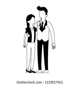 Cute and elegant couple faceless black and white colors