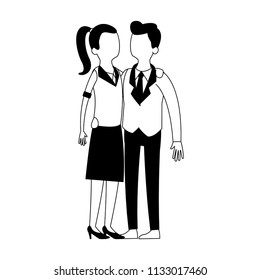 Cute and elegant couple faceless black and white colors