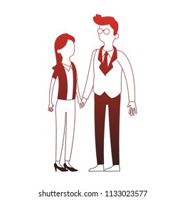 Cute and elegant couple faceless red lines