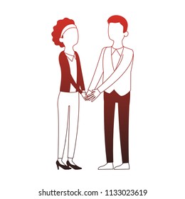 Cute and elegant couple faceless red lines