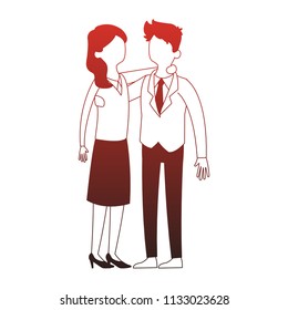 Cute and elegant couple faceless red lines