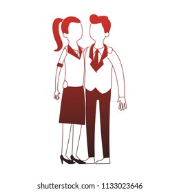 Cute and elegant couple faceless red lines