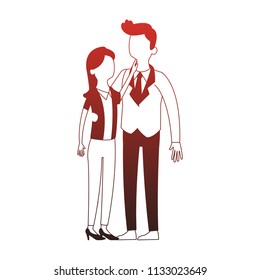 Cute and elegant couple faceless red lines