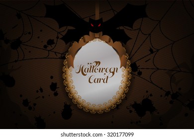 cute and elegant dark halloween card with lace, bat and spider web