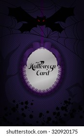 cute and elegant dark halloween card with lace, bat and spider web