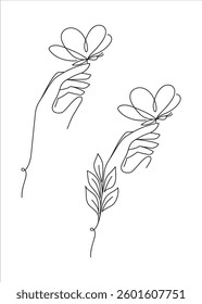 Cute elegant different illustrations with hand holding a butterfly drawn with line. Sketch for tattoo art. Trend vector art.