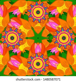 Cute elegant flowers Vector illustration. Background for poster or cover. Figure for textiles. Decorative floral elements for invitation and postcard design. Seamless pattern with leaves.