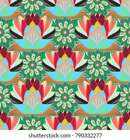 Cute elegant flowers Vector illustration. Seamless pattern with leaves. Decorative floral elements for invitation and postcard design. Figure for textiles. Background for poster or cover.