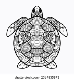 cute elegant graphic Mandala art Animal Illustration for Relaxation and Zen Art isolated for coloring book and coloring pages cartoon character outline vector illustration turtle tortoise svg