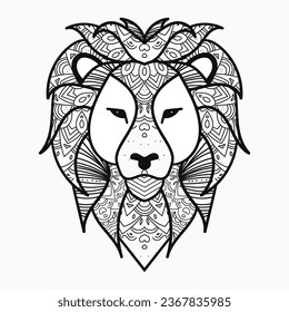 cute elegant graphic Mandala art Animal Illustration for Relaxation and Zen Art isolated for coloring book and coloring pages cartoon character outline vector illustration lion