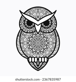 cute elegant graphic Mandala art Animal Illustration for Relaxation and Zen Art isolated for coloring book and coloring pages cartoon character outline vector illustration owl