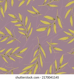 Cute and elegant plant pattern. Pastel pink and gold Greek olive plants. Hand drawn organic pattern. Seamless green print