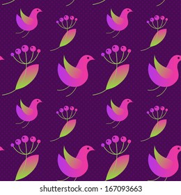 Cute Elegant Seamless Pattern with Birds and Branches