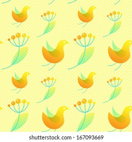 Cute Elegant Seamless Pattern with Birds and Branches