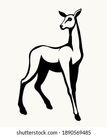 Cute elegant spot adult hoof elk goat dama beast muzzle look. Outline black hand drawn red impala body emblem design picture retro beauty art zoology contour print style. Closeup view paper text space