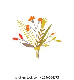 Cute and elegant vector floral bouquet. Pastel tone plant composition. Summer spring and autumn stylish emblem and logo design elements.