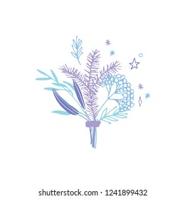 Cute and elegant vector floral bouquet. Pastel tone plant composition. Spring autumn winter Christmas stylish emblems and logo design elements.