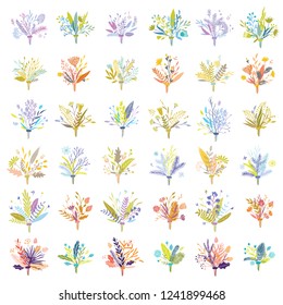 Cute and elegant vector floral bouquets. Pastel tone plant compositions. Summer spring autumn and winter Christmas stylish bouquets.