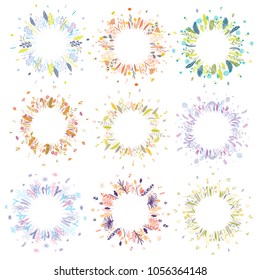 Cute and elegant vector floral round frames. Pastel tone plant circle badges and emblems. Summer spring autumn winter Christmas wreaths.