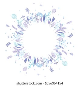 Cute and elegant vector floral round frame. Pastel tone plant circle badge and emblem. Christmas wreath.