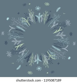 Cute and elegant vector floral round frame. Pastel tone plant circle badge and emblem. Christmas wreath.