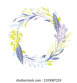 Cute and elegant vector floral round frame. Pastel tone plant circle winter badge and emblem. Christmas wreath.
