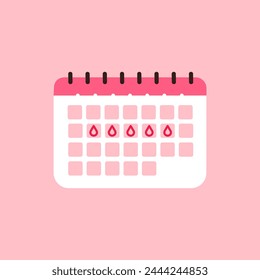 Cute element Calendar planner for menstrual critical days. Checklist schedule for intensity menstruation cycle. Woman period mark blood.  vector illustration flat style.