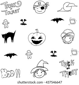 Cute element halloween in doodle vector illustration