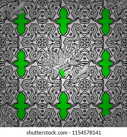 Cute element on white, black and green colors. Cute outline floral decor. Eastern style element. Vector sketch for invitations, cards, certificate. Vector line art seamless border for design template.