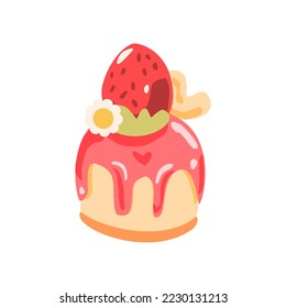 cute element valentine's day . lovely pink cake ,sweet dessert, hand draw cake with daisy. vector illustration design. Cartoon suitable for, print, sublimation, shirt, postcard etc.