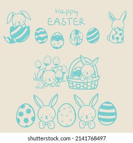 Cute Element Vector Easter Eggs And Bunny Easter, Doole Design Illustration Set