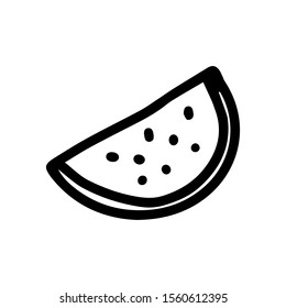 Cute element of watermelon slice in doodle summer isolated on white background. Exotic fruit. Cute hand drawn vector illustration for baby coloring book, tattoo, greeting cards, logo,posters,stickers.